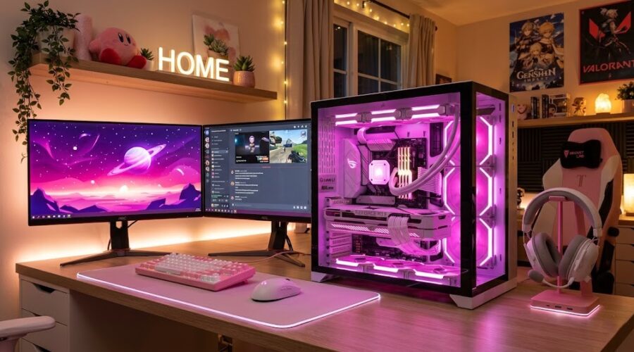 Pink Gaming PC with 16GB VRAM