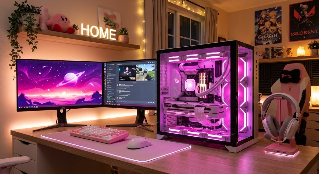 Pink Gaming PC with 16GB VRAM