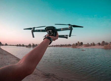 best budget drone flying over lake during sunset