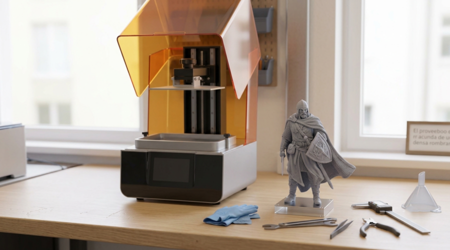 Miniatura impresa con una impresora 3D de resina mostrando alto nivel de detalle