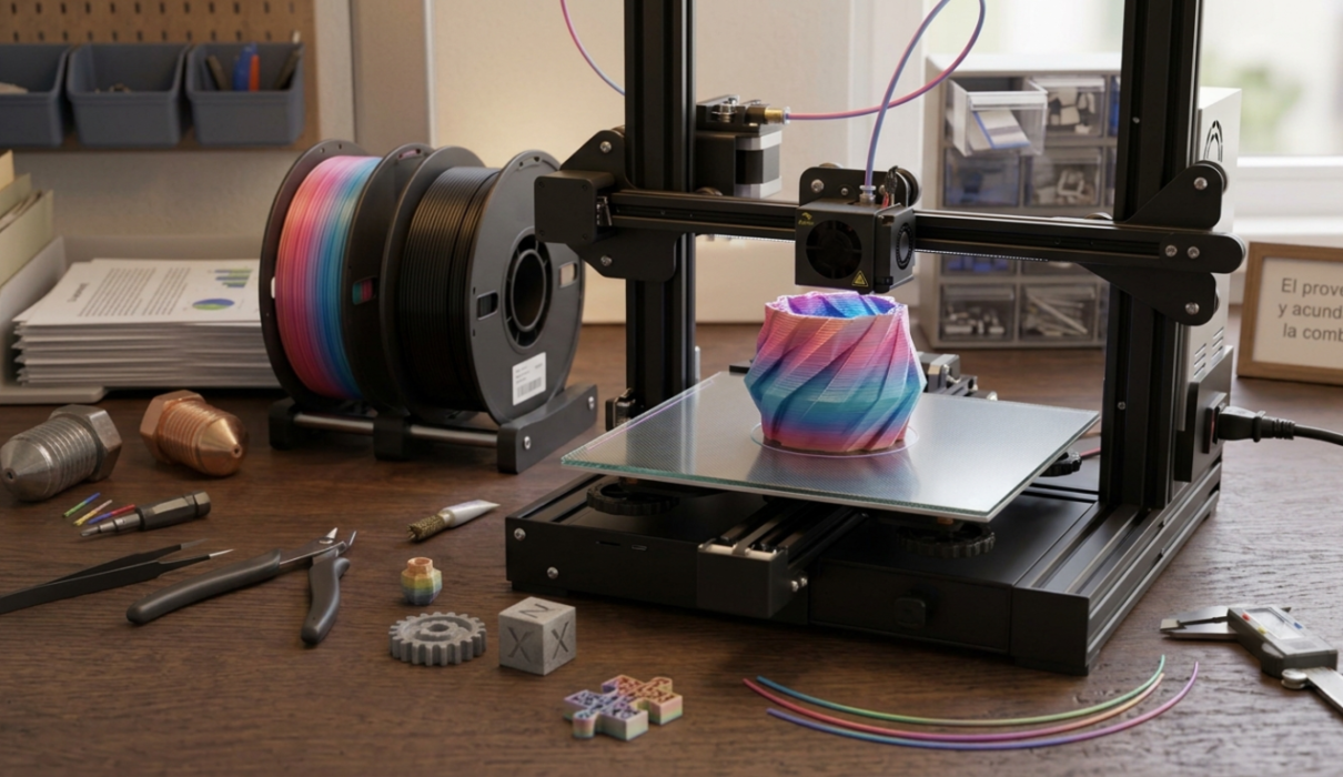 Impresora 3D moderna imprimiendo una pieza