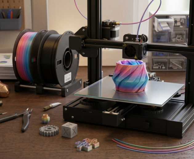 Impresora 3D moderna imprimiendo una pieza
